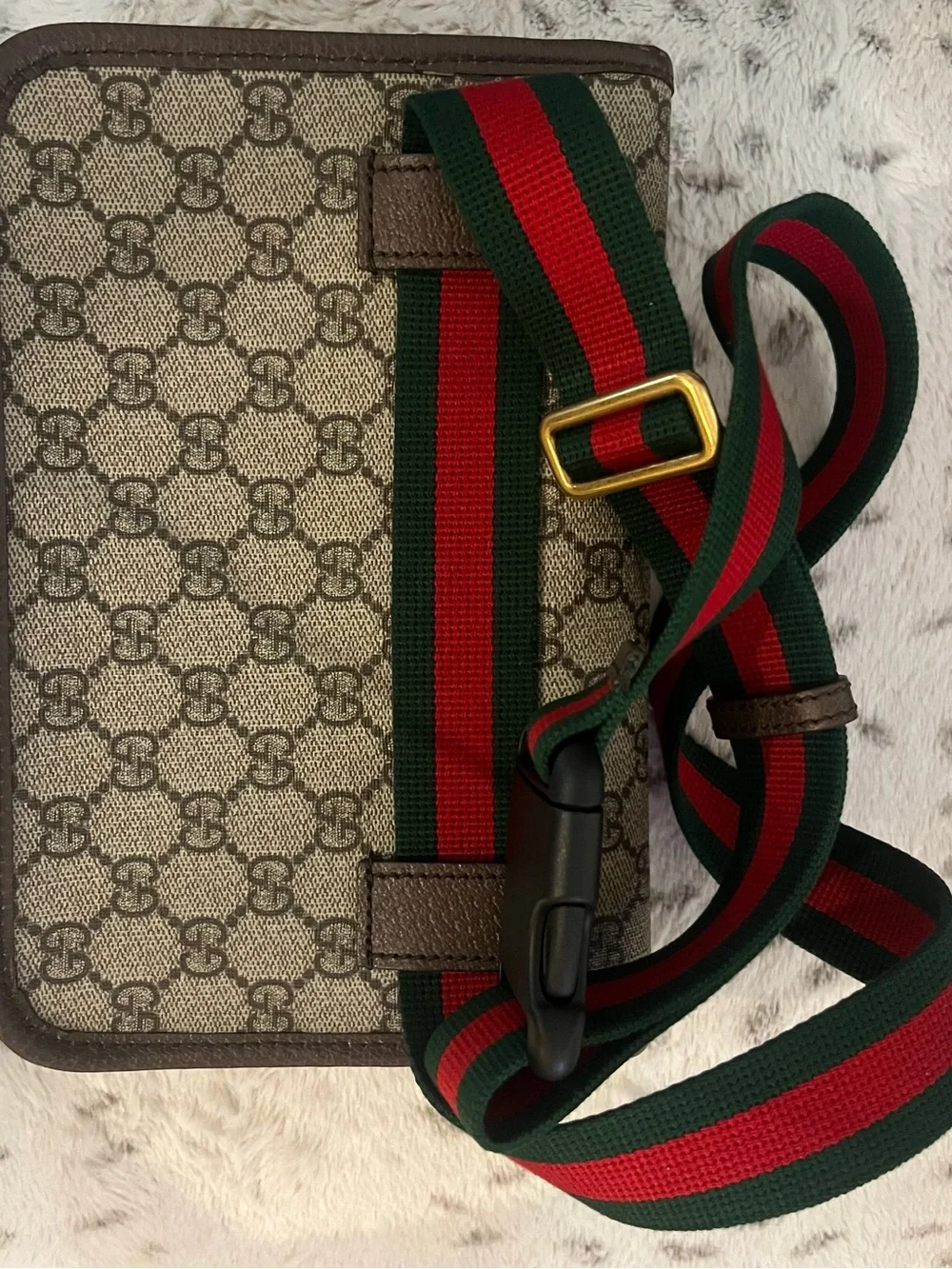 Gucci Brown GG Supreme Canvas Belt Bag with Green-Red Web Strap - Picture 4 of 10